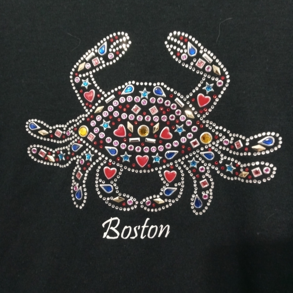 Gildan Ultra Cotton Short Sleeve Boston Rhinestone Crab Black T Shirt